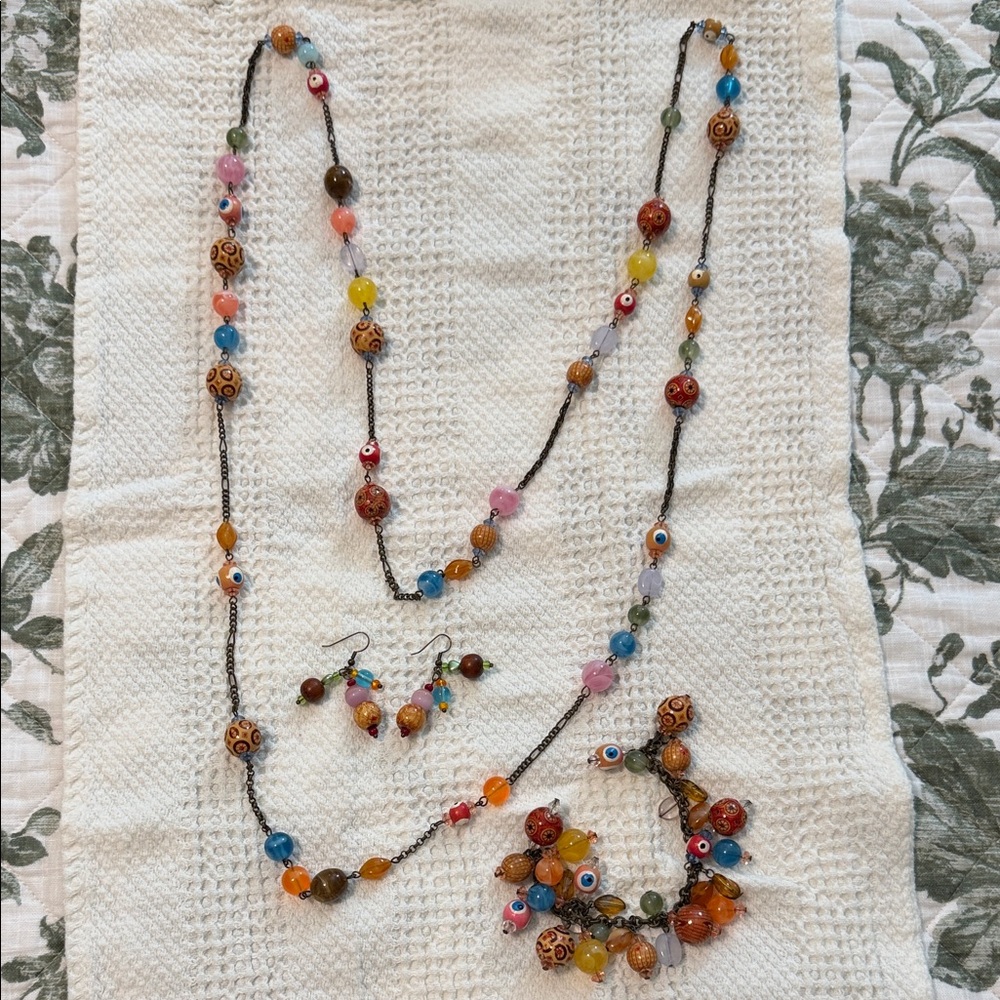 Colorful Beaded Jewelry Set 🌈 Necklace Earrings Bracelet Statement Piece